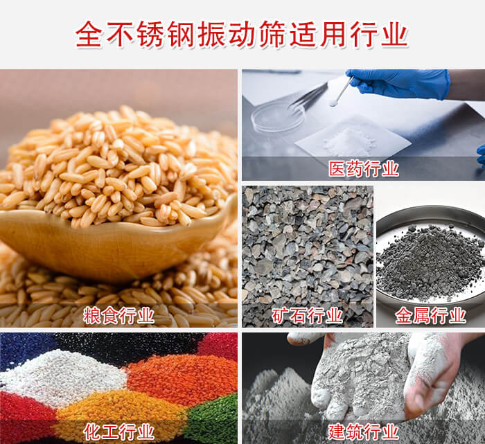 全不銹鋼振動(dòng)篩適用行業(yè)：醫(yī)藥，糧食，礦石等行業(yè)展示